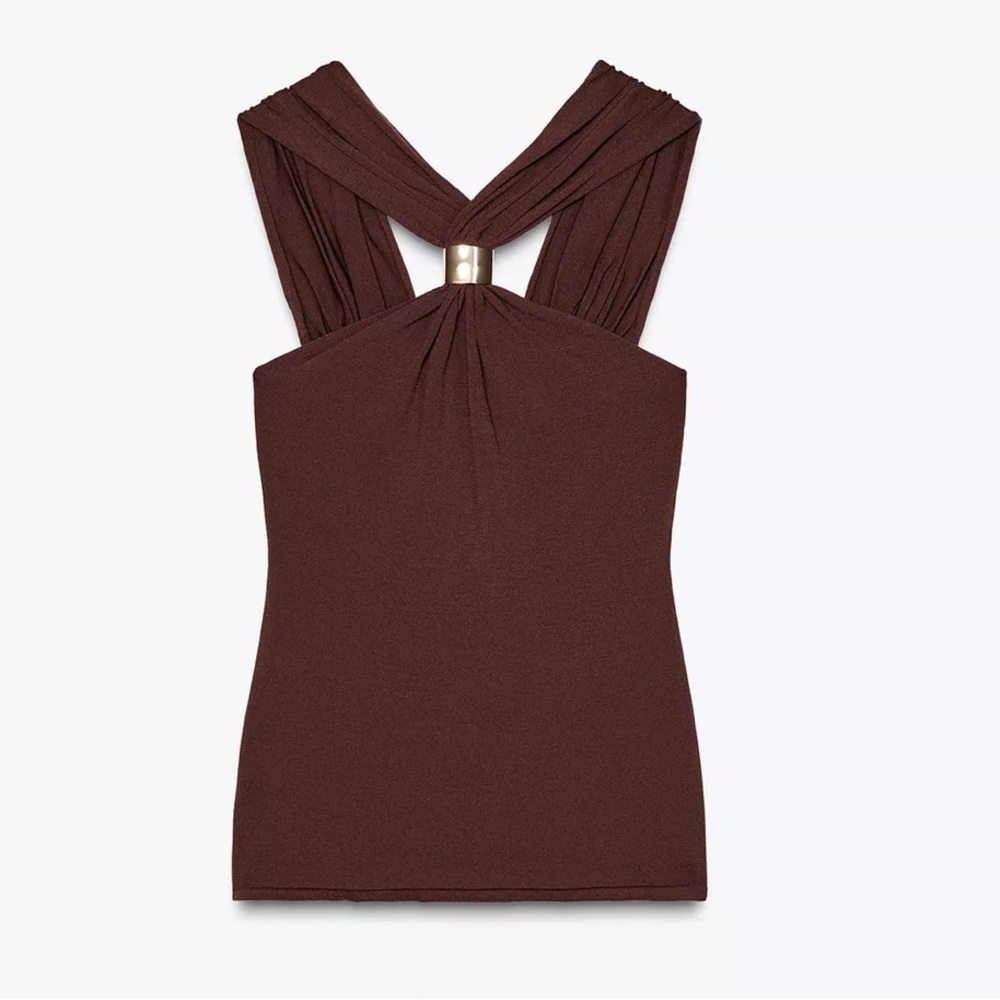 Zara Women's Backless Chocolate halter top with gold
